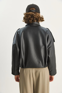 Kadın Apolet Detaylı Cepli Oversize Suni Deri Bomber Ceket 1055 60283650 - Siyah CEKET modelleri
