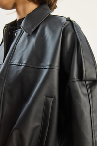 Kadın Apolet Detaylı Cepli Oversize Suni Deri Bomber Ceket 1055 60283650 - Siyah CEKET modelleri