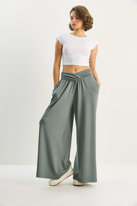 Kadın Asimetrik Bel Detaylı Cepli Rahat Modal Pantolon 2137 60283657 - Koyu Mint PANTOLON modelleri