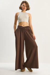 Kadın Asimetrik Bel Detaylı Cepli Rahat Modal Pantolon 2137 60283657 - Acı Kahve PANTOLON modelleri
