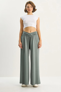 Kadın Asimetrik Bel Detaylı Cepli Rahat Modal Pantolon 2137 60283657 - Koyu Mint PANTOLON modelleri