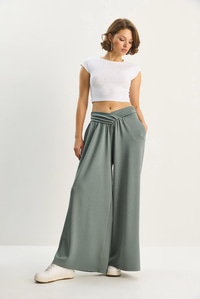 Kadın Asimetrik Bel Detaylı Cepli Rahat Modal Pantolon 2137 60283657 - Koyu Mint PANTOLON modelleri