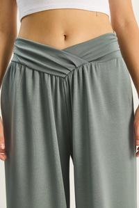 Kadın Asimetrik Bel Detaylı Cepli Rahat Modal Pantolon 2137 60283657 - Koyu Mint PANTOLON modelleri