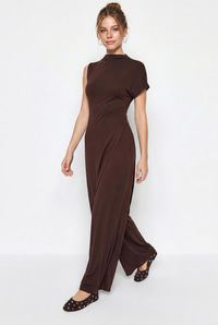 Kadın Asimetrik Kesim Bluz Beli Lastikli Cep Detaylı Bol Pantolon Takım 1089 60286250 - Acı Kahve ALT - ÜST TAKIM modelleri
