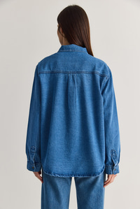 Kadın Asimetrik Yaka Düğmeli Oversize Denim Gömlek 2706 60286618 - Açık Mavi GÖMLEK modelleri