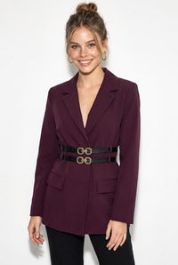Kadın Astarlı Çift Kemer Detaylı Klasik Blazer Ceket 8151 60286140 - Mürdüm CEKET modelleri