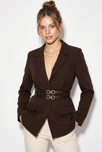 Kadın Astarlı Çift Kemer Detaylı Klasik Blazer Ceket 8151 60286140 - Acı Kahve CEKET modelleri