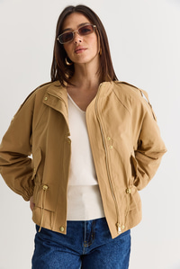 Kadın Astarlı Dik Yaka Beli Büzgülü Cep Detaylı Kısa Yağmurluk 2954 60286575 - Camel DIŞ GİYİM modelleri