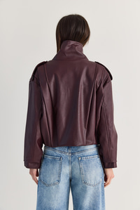 Kadın Astarlı Dik Yaka Omuz Apoletli Çıtçıt Kapamalı Oversize Suni Deri Ceket 2838 60286593 - Bordo CEKET modelleri
