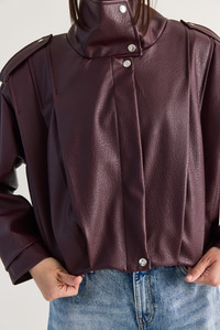 Kadın Astarlı Dik Yaka Omuz Apoletli Çıtçıt Kapamalı Oversize Suni Deri Ceket 2838 60286593 - Bordo CEKET modelleri