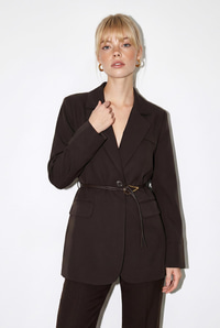 Kadın Astarlı Garni Kol Detaylı Kemerli Blazer Ceket 8146 60286139 - Acı Kahve CEKET modelleri