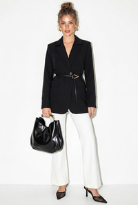 Kadın Astarlı Garni Kol Detaylı Kemerli Blazer Ceket 8146 60286139 - Siyah CEKET modelleri