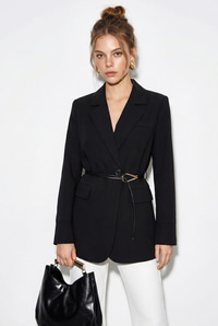 Kadın Astarlı Garni Kol Detaylı Kemerli Blazer Ceket 8146 60286139 - Siyah CEKET modelleri