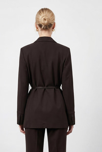 Kadın Astarlı Garni Kol Detaylı Kemerli Blazer Ceket 8146 60286139 - Acı Kahve CEKET modelleri