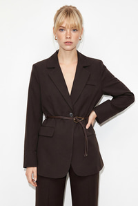 Kadın Astarlı Garni Kol Detaylı Kemerli Blazer Ceket 8146 60286139 - Acı Kahve CEKET modelleri
