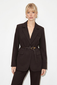 Kadın Astarlı Garni Kol Detaylı Kemerli Blazer Ceket 8146 60286139 - Acı Kahve CEKET modelleri