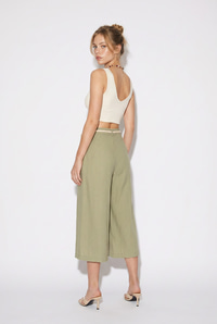 Kadın Astarlı Keten Cepli Kemer Detaylı Bol Paça Culotte Pantolon 1090 60286384 - Çağla Yeşili PANTOLON modelleri