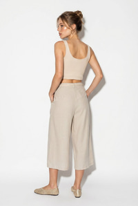 Kadın Astarlı Keten Cepli Kemer Detaylı Bol Paça Culotte Pantolon 1090 60286384 - Taş PANTOLON modelleri