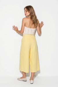 Kadın Astarlı Keten Cepli Kemer Detaylı Bol Paça Culotte Pantolon 1090 60286384 - Sarı PANTOLON modelleri
