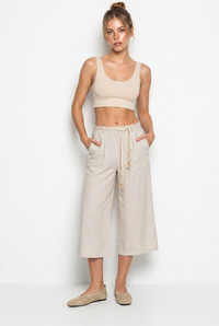 Kadın Astarlı Keten Cepli Kemer Detaylı Bol Paça Culotte Pantolon 1090 60286384 - Taş PANTOLON modelleri