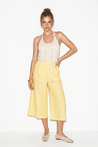 Kadın Astarlı Keten Cepli Kemer Detaylı Bol Paça Culotte Pantolon 1090 60286384 - Sarı PANTOLON modelleri