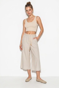 Kadın Astarlı Keten Cepli Kemer Detaylı Bol Paça Culotte Pantolon 1090 60286384 - Taş PANTOLON modelleri