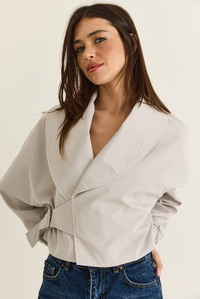 Kadın Astarlı Şal Yaka Kemer Detaylı Crop Oversize Trençkot 2825 60286547 - Taş DIŞ GİYİM modelleri