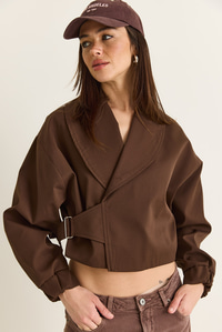 Kadın Astarlı Şal Yaka Kemer Detaylı Crop Oversize Trençkot 2825 60286547 - Kahverengi DIŞ GİYİM modelleri