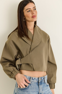 Kadın Astarlı Şal Yaka Kemer Detaylı Crop Oversize Trençkot 2825 60286547 - Haki DIŞ GİYİM modelleri