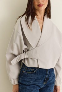 Kadın Astarlı Şal Yaka Kemer Detaylı Crop Oversize Trençkot 2825 60286547 - Taş DIŞ GİYİM modelleri