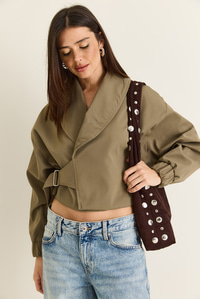 Kadın Astarlı Şal Yaka Kemer Detaylı Crop Oversize Trençkot 2825 60286547 - Haki DIŞ GİYİM modelleri