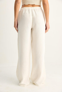Kadın Bağcıklı Beli Lastikli Müslin Geniş Paça Pantolon YP5502 60286190 - Krem PANTOLON modelleri