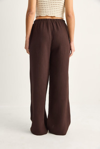 Kadın Bağcıklı Beli Lastikli Müslin Geniş Paça Pantolon YP5502 60286190 - Acı Kahve PANTOLON modelleri