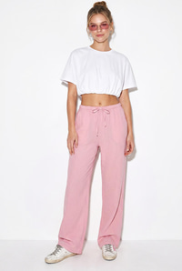 Kadın Bağcıklı Beli Lastikli Müslin Geniş Paça Pantolon YP5502 60286190 - Pembe PANTOLON modelleri