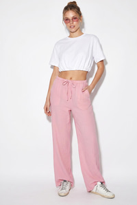 Kadın Bağcıklı Beli Lastikli Müslin Geniş Paça Pantolon YP5502 60286190 - Pembe PANTOLON modelleri