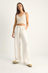 Kadın Bağcıklı Beli Lastikli Müslin Geniş Paça Pantolon YP5502 60286190 - Krem PANTOLON modelleri