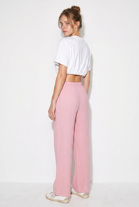 Kadın Bağcıklı Beli Lastikli Müslin Geniş Paça Pantolon YP5502 60286190 - Pembe PANTOLON modelleri