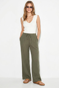 Kadın Bağcıklı Beli Lastikli Müslin Geniş Paça Pantolon YP5502 60286190 - Haki PANTOLON modelleri