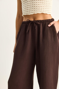 Kadın Bağcıklı Beli Lastikli Müslin Geniş Paça Pantolon YP5502 60286190 - Acı Kahve PANTOLON modelleri