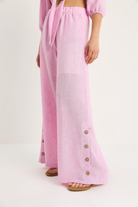 Kadın Bağlama Detaylı Bluz Astarlı Paçası Düğmeli Pantolonlu Astarlı Alt-Üst Takım 9266 60281046 - Pembe