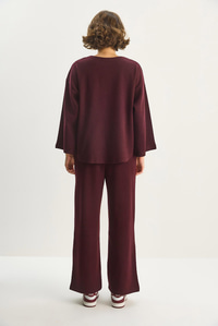 Kadın Bağlama Detaylı Kimono Yüksek Bel Bol Pantolon Selanik Takım 7028 60283640 - Bordo ALT - ÜST TAKIM modelleri