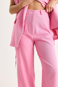 Kadın Bağlamalı Blazer Yelekli Palazzo Pantolonlu Double Alt-Üst Takım 8005 60283415 - Şeker Pembe