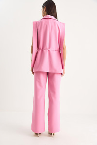 Kadın Bağlamalı Blazer Yelekli Palazzo Pantolonlu Double Alt-Üst Takım 8005 60283415 - Şeker Pembe