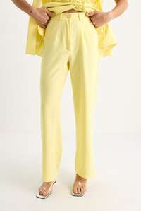 Kadın Bağlamalı Blazer Yelekli Palazzo Pantolonlu Double Alt-Üst Takım 8005 60283415 - Limon Sarısı