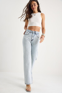 Kadın Baklava Desenli Dijital Taş Baskılı Straight Denim Pantolon 488 60283287 - Buz Mavisi