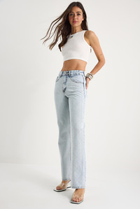 Kadın Baklava Desenli Dijital Taş Baskılı Straight Denim Pantolon 488 60283287 - Buz Mavisi