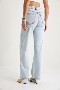 Kadın Baklava Desenli Dijital Taş Baskılı Straight Denim Pantolon 488 60283287 - Buz Mavisi