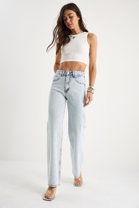Kadın Baklava Desenli Dijital Taş Baskılı Straight Denim Pantolon 488 60283287 - Buz Mavisi