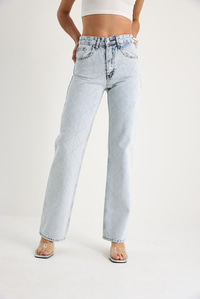 Kadın Baklava Desenli Dijital Taş Baskılı Straight Denim Pantolon 488 60283287 - Buz Mavisi