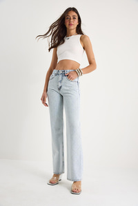 Kadın Baklava Desenli Dijital Taş Baskılı Straight Denim Pantolon 488 60283287 - Buz Mavisi
